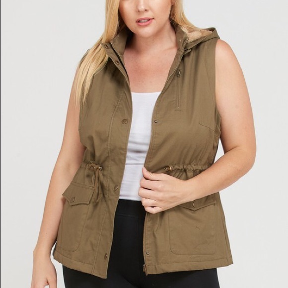 Jackets & Blazers - Olive utility vest with fur